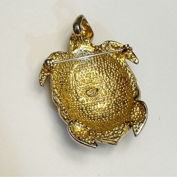 Vintage SJ Signed Gold Silver Tone Sea Turtle Brooch Pendant - Picture 7 of 12